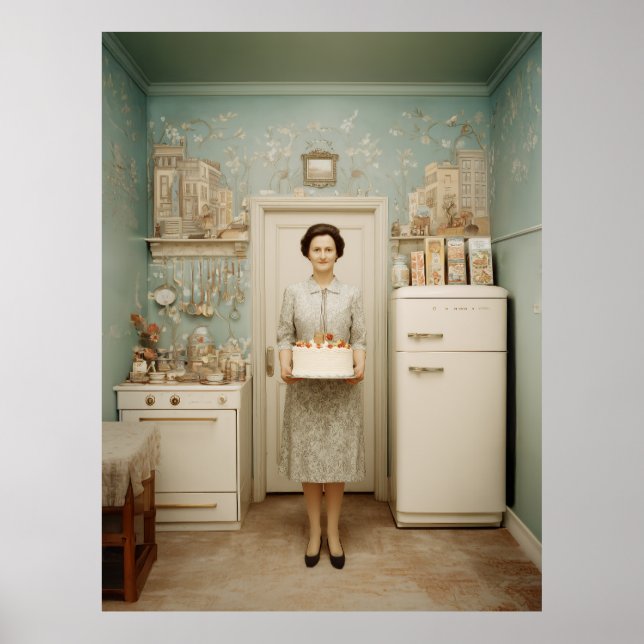 Poster Retrato de Bolo de Cozinha Vintage (Frente)