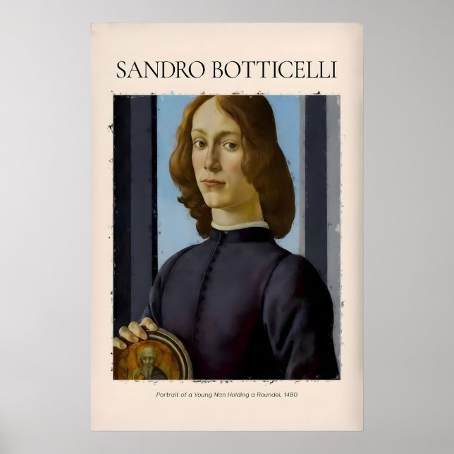 Poster Retrato de Botticelli de um Jovem Roundel 1480 (Frente)