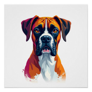 Póster Retrato de Boxer Vintage em Arte Pop com Salpicos