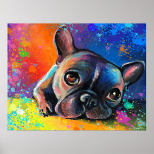 Póster Retrato de buldogue francês arte emoldurada impres