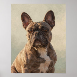 Poster Retrato de Bulldog Francês Listrado em Neutros Que