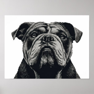 Poster Retrato de Bulldog – Ilustração Vintage de Cachorr