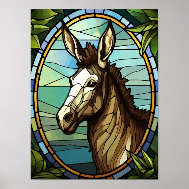 Poster Retrato de Burro em Vidro Pintado (Frente)