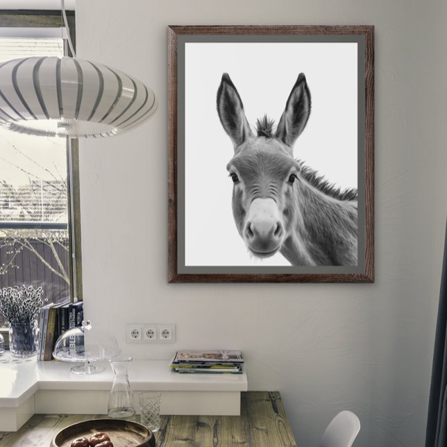 Poster Retrato de Burro Preto Branco     (Criador carregado)