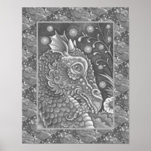 POSTER RETRATO DE CABEÇA DO DRAGÃO MEDIEVAL, FANTASIA WHI