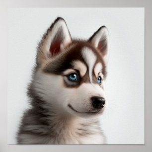 Poster Retrato de Cachorrinho Husky Fofo (Cachorro) Qu