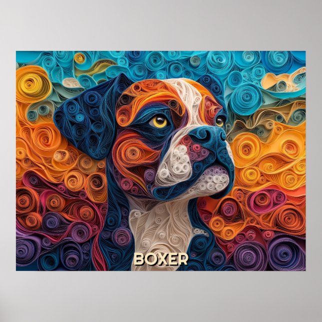 Poster Retrato de Cachorro de Encerramento de Papel Boxer (Frente)