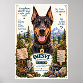 Poster Retrato de Cachorro Doberman Pinscher | Diesel No.