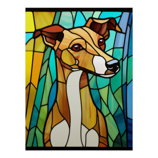Póster Retrato de cachorro em vitral Whippet (Frente)