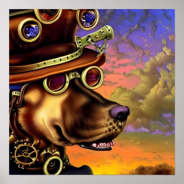 Poster Retrato de Cachorro Steampunk (Frente)
