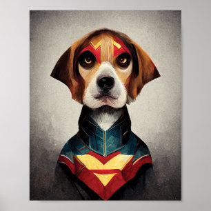 Poster Retrato de Cachorro Super-Herói Beagle