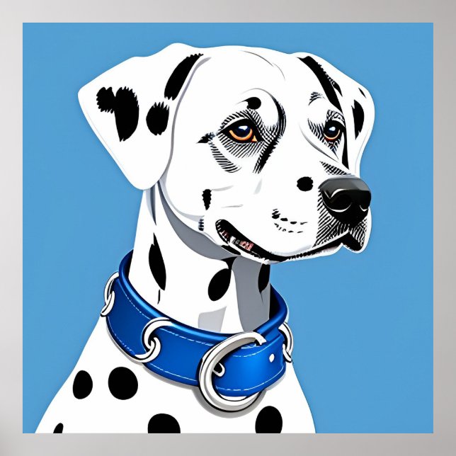 Poster Retrato de Cão Dálmata com Coleira Azul (Frente)