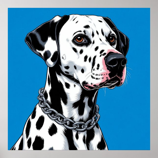 Poster Retrato de Cão Dalmata Contra Fundo Azul (Frente)