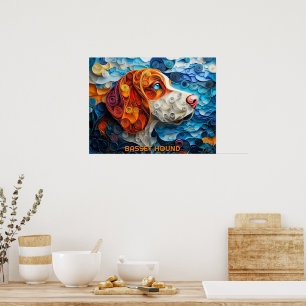 Poster Retrato de Cão de Arranjo de Papel Hound Basset