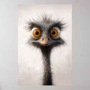 Poster Retrato De Cartoon De Ostrich De Olho Largo