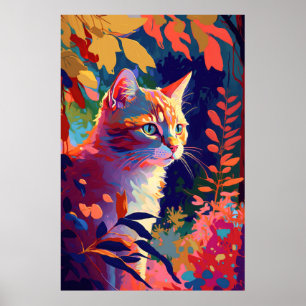 Poster Retrato de Cat Animal Pintura de Natureza Selvagem