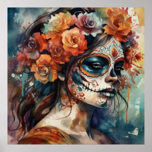 Poster Retrato de Catrina em Aquarela do Día de los Muert