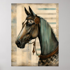 Poster Retrato de Cavalo com Ponta Ornamentado