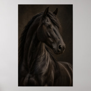 Poster Retrato de Cavalo Preto em Luz Dramática Equestre