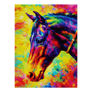 Póster Retrato de Cavalo Vibrante Impasto Colorido Selvag