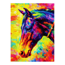 Retrato de Cavalo Vibrante Impasto Colorido Selvag