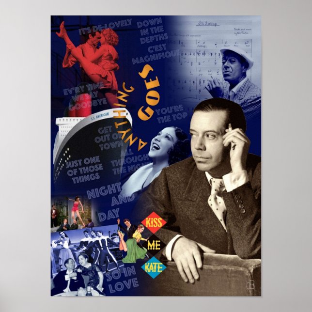 Poster Retrato de Colagem do Cole Porter (Frente)