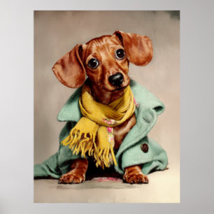 Poster Retrato de Dachshund Fashion Aconchegante