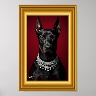 Poster Retrato de Doberman de Luxo com Colar de Diamantes