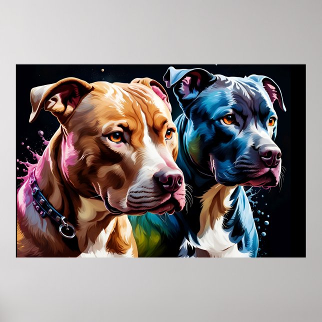 Poster Retrato de dois pit Bulls (Frente)