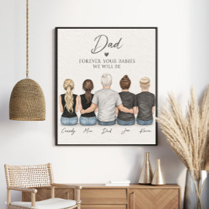 Poster Retrato de Família Personalizado de Pai e Filhos A