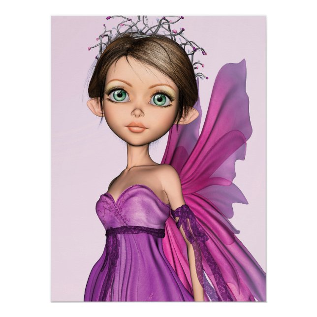 Póster Retrato de Fantasia com Olhos Grandes da Fada Rosa (Frente)