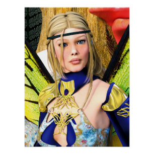 Póster Retrato de Fantasia da Borboleta Fada Elegante