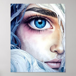 Poster Retrato de Fantasia de Fechamento de Olhos Azuis
