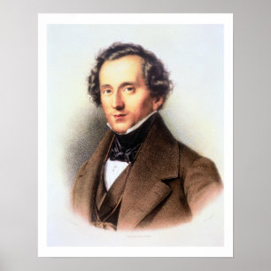 Póster Retrato de Felix Mendelssohn (1809-47) (litho)