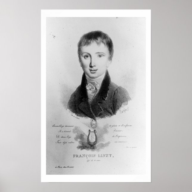 Póster Retrato de Franz Liszt (1811-86) de 11 anos (grava (Frente)