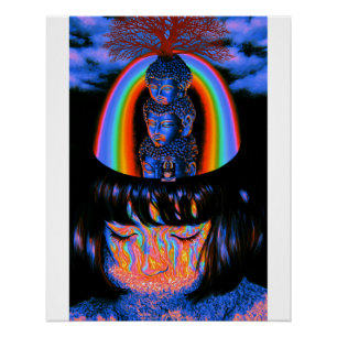 Póster Retrato de Fumaça Arco-íris do Triplo Buda