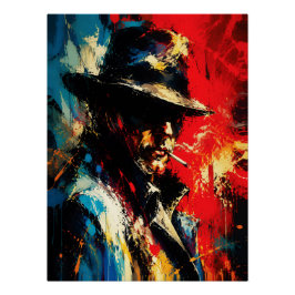 Póster Retrato de Gângster Pintura Abstrata Estilo Vintag