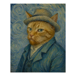 Póster Retrato de Gato ao Estilo Van Gogh Arte Paródia Vi