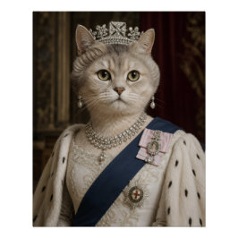 Póster Retrato de Gato da Rainha Elizabeth II | Arte Feli