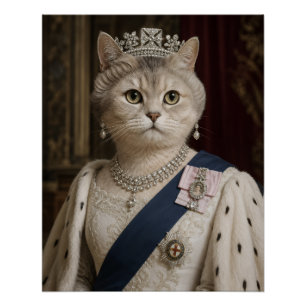 Póster Retrato de Gato da Rainha Elizabeth II Arte Feli