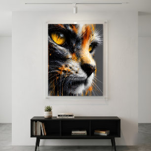 Poster Retrato de Gato de Arte Elegante em Laranja Vibran