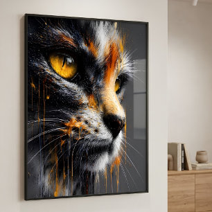 Poster Retrato de Gato de Arte Salpicado Laranja e Cinza 