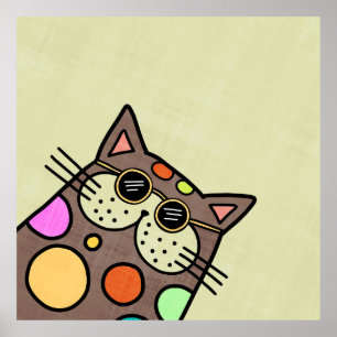 Poster Retrato de Gato de Cartoon Engraçado