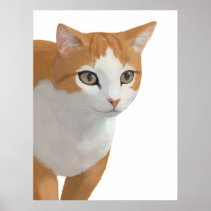Poster Retrato de Gato Laranja e Branco
