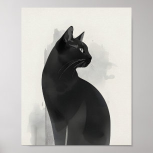 Poster Retrato de Gato Preto Arte de Parede Presente Perf