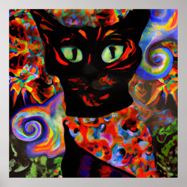 Poster Retrato de Gato Preto do Halloween Louco