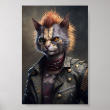 Retrato de Gato Punk Rock, Ilustração de Gato Anim