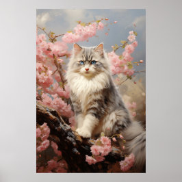 Poster Retrato de gato Ragdoll com flores
