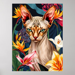 Poster Retrato de Gato Sphynx em IA – Arte Ousada e Color