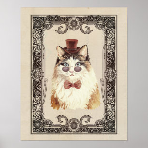 Poster Retrato de Gato Steampunk rico